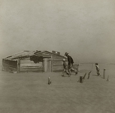"Farmer walking in dust storm Cimarron County Oklahoma2" by Arthur Rothstein, for the Farm Security Administration - This image is available from the United States Library of Congress's Prints and Photographs division under the digital ID ppmsc.00241.This tag does not indicate the copyright status of the attached work. A normal copyright tag is still required. See Commons:Licensing for more information.??????? | ?eština | Deutsch | English | español | ????? | suomi | français | magyar | italiano | ?????????? | ?????? | Nederlands | polski | português | ??????? | sloven?ina | slovenš?ina | Türkçe | ?? | ??????? | ??????? | +/?. Licensed under Public Domain via Wikimedia Commons - http://commons.wikimedia.org/wiki/File:Farmer_walking_in_dust_storm_Cimarron_County_Oklahoma2.jpg#mediaviewer/File:Farmer_walking_in_dust_storm_Cimarron_County_Oklahoma2.jpg