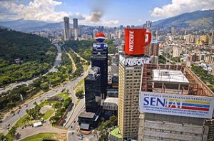 Aerial view of Caracas from Plaza Venezuela.